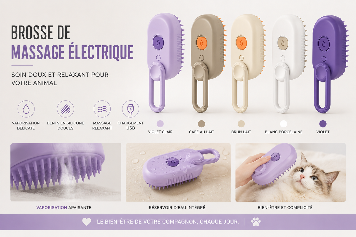Brosse à Vapeur 3 en 1 pour Chat et Chien