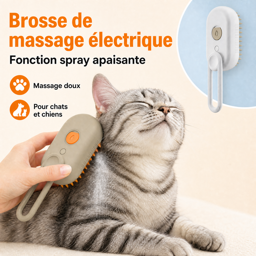 Brosse à Vapeur 3 en 1 pour Chat et Chien